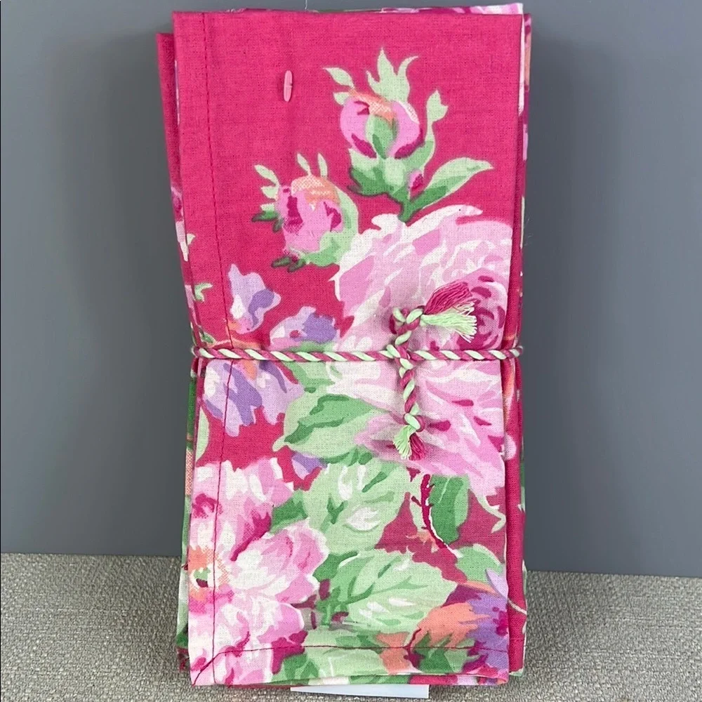 April Cornell Napkins Cottage Rose Pink Floral Cotton 16